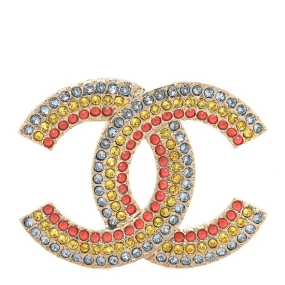 Chanel Rainbow Multi-Colored Brooch Pin - Gold Blue Orange Yellow A23C